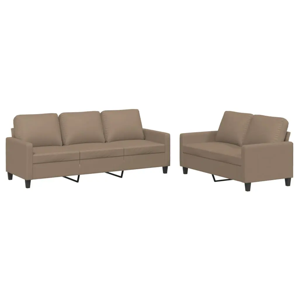 Sofa Set Faux Leather 2 Piece Brown Living Room Furniture