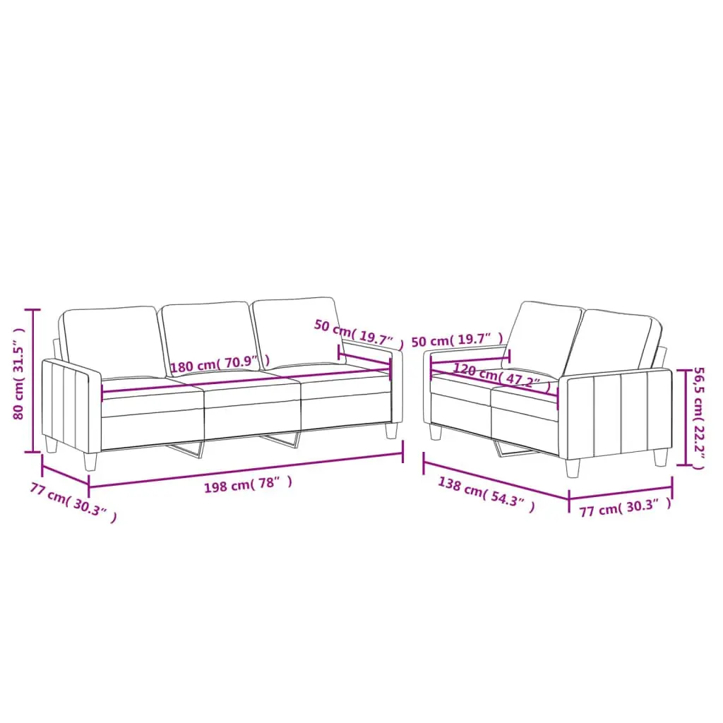 Sofa Set Faux Leather 2 Piece Brown Living Room Furniture