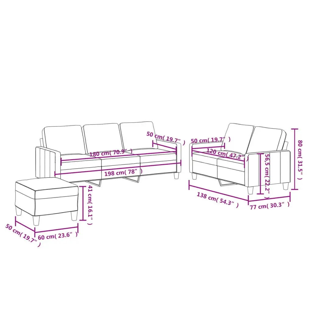 3 Piece Sofa Set Faux Leather Black with Footstool