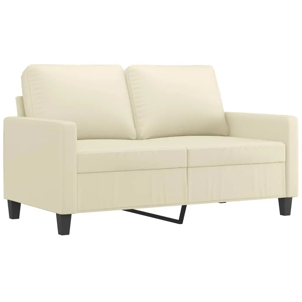 3 Piece Sofa Set with Footstool Cream Faux Leather Living Room Furniture Seating