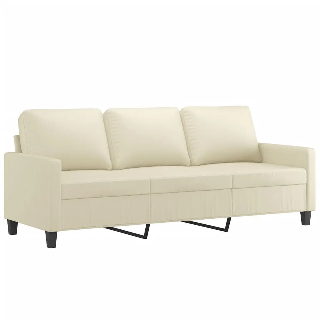 3 Piece Sofa Set with Footstool Cream Faux Leather Living Room Furniture Seating