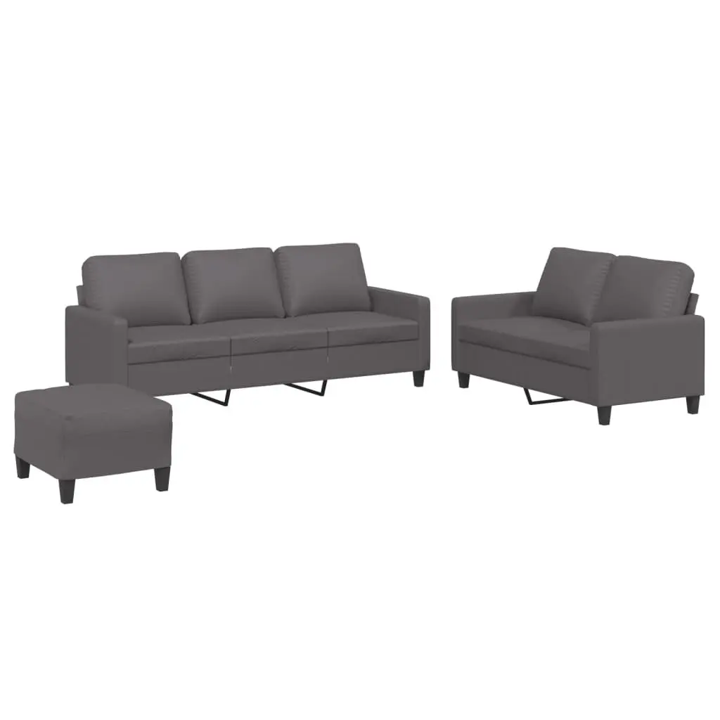 3 Piece Sofa Set Faux Leather Grey with Cushions