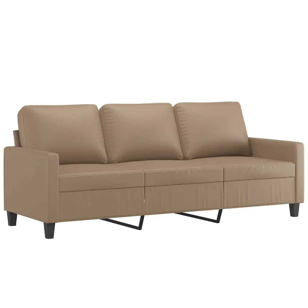 3 Piece Sofa Set with Footstool Cushions Brown Faux Leather Living Room