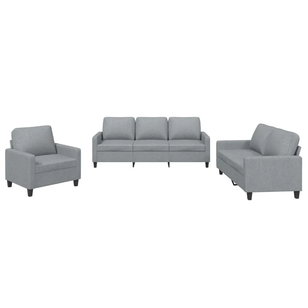 3 Piece Sofa Set Grey Fabric Plywood and Metal Living Room Furniture Couch