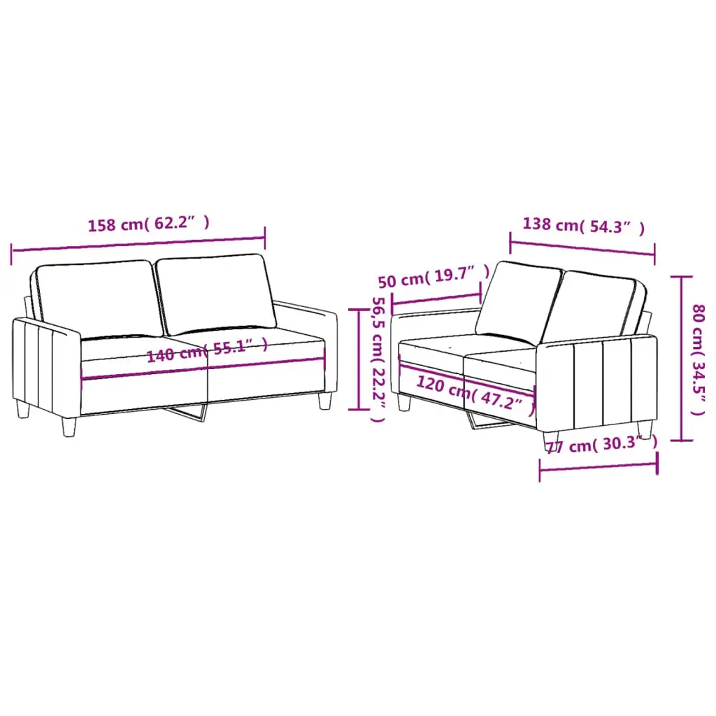 Grey Fabric Sofa Set 2 Piece Suite with Cushions Living Room Seating