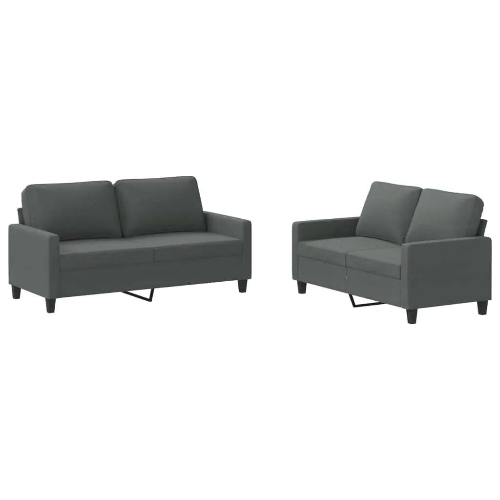 2 Piece Sofa Set Grey Fabric Couch