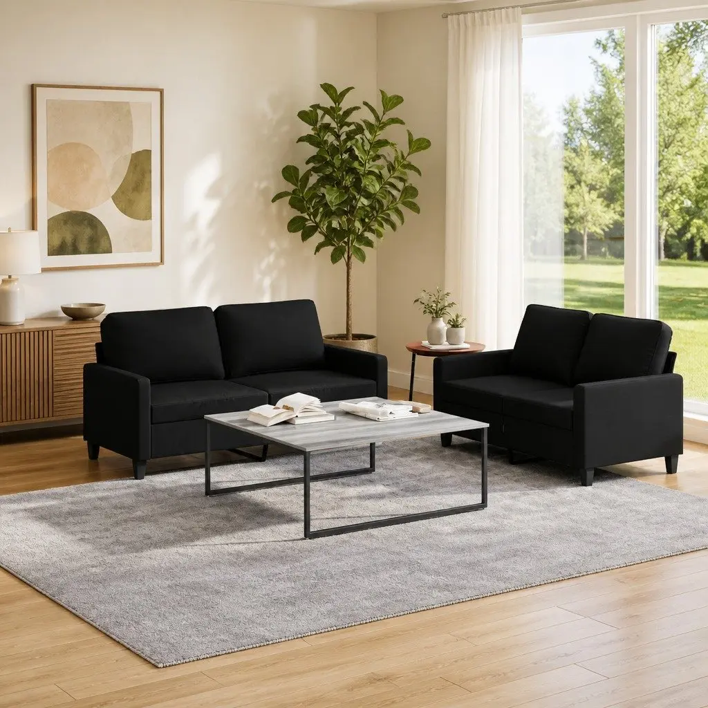 2 Piece Sofa Set Fabric Black