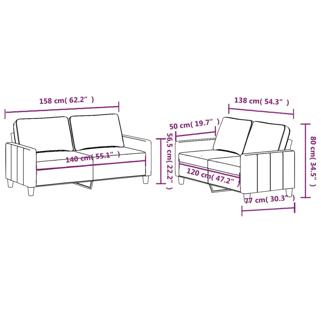 2 Piece Sofa Set Fabric Black