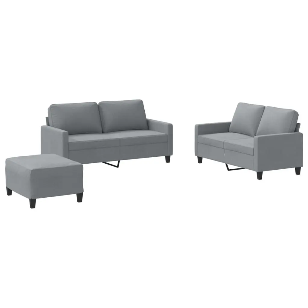 3 Piece Sofa Set with Footstool Grey Fabric Living Room Lounge Suite Cushions
