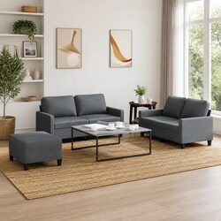 Practical 3 Piece Grey Fabric Sofa Set for Everyday Use