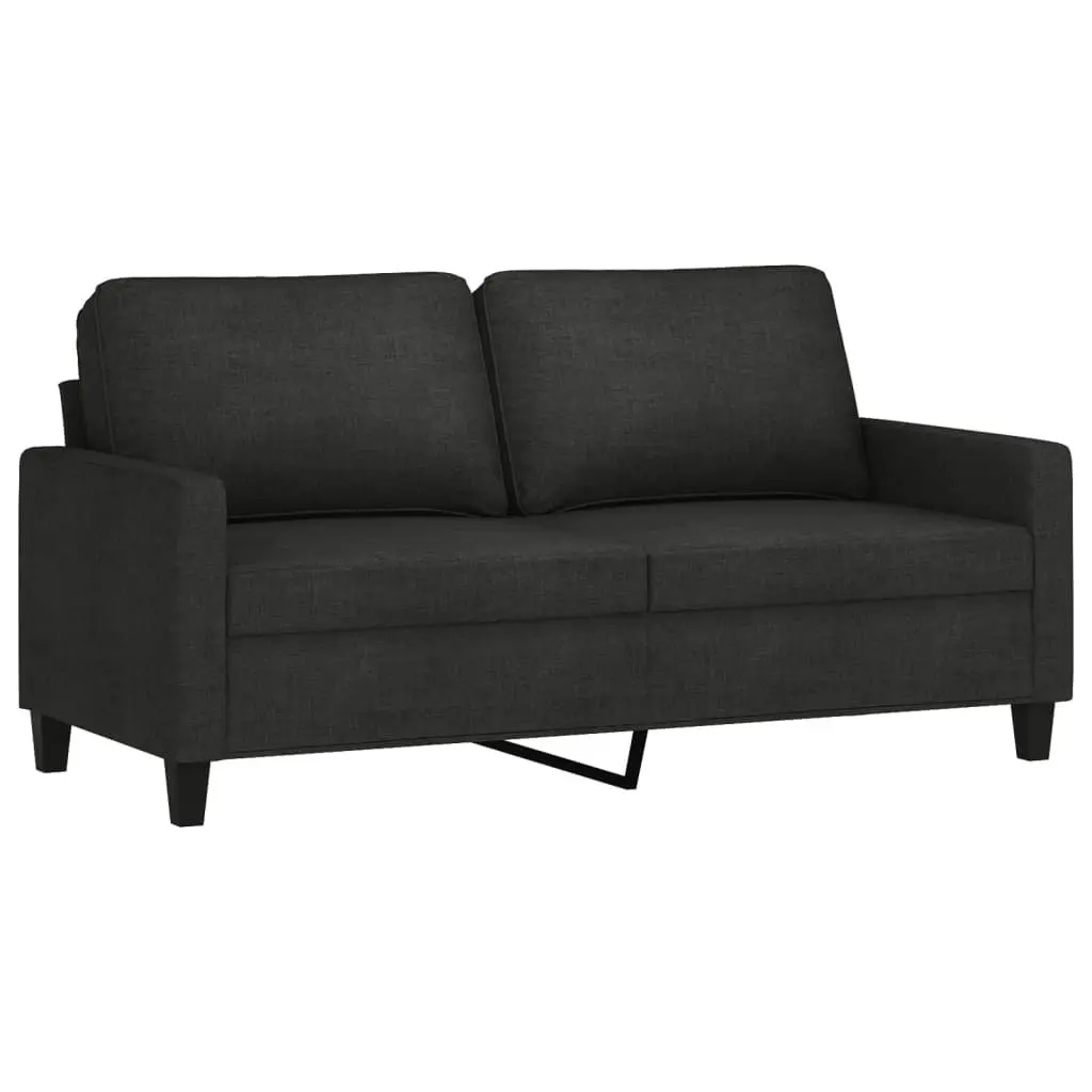 3PieceLivingRoomSofaSetBlackFabricCompactDesignWithCushionsandFootstool