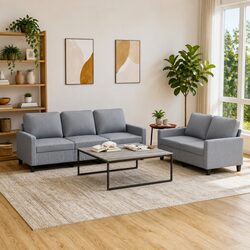 Grey Fabric Sofa Set 2 Piece Lounge Suite Cushions Living Room Seating