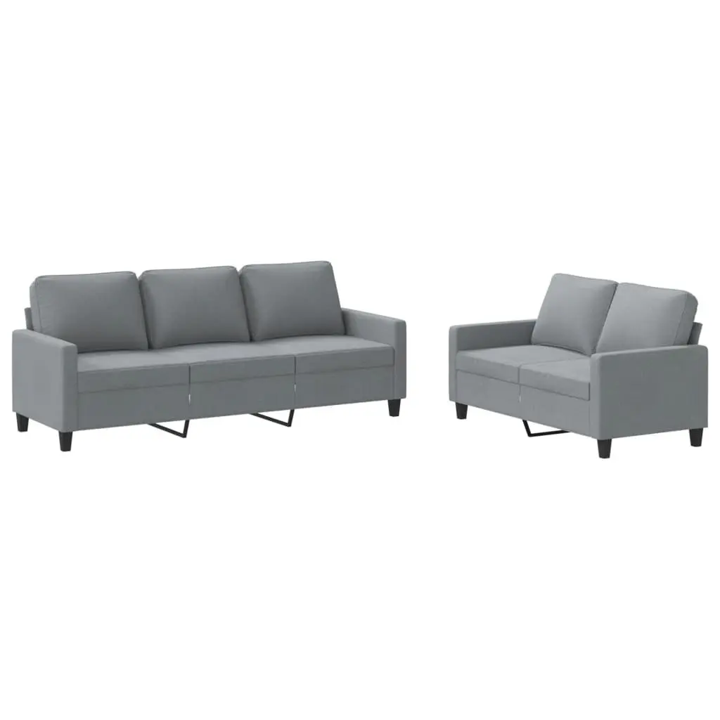 Sofa Set Fabric 2 Piece Grey Lounge Suite