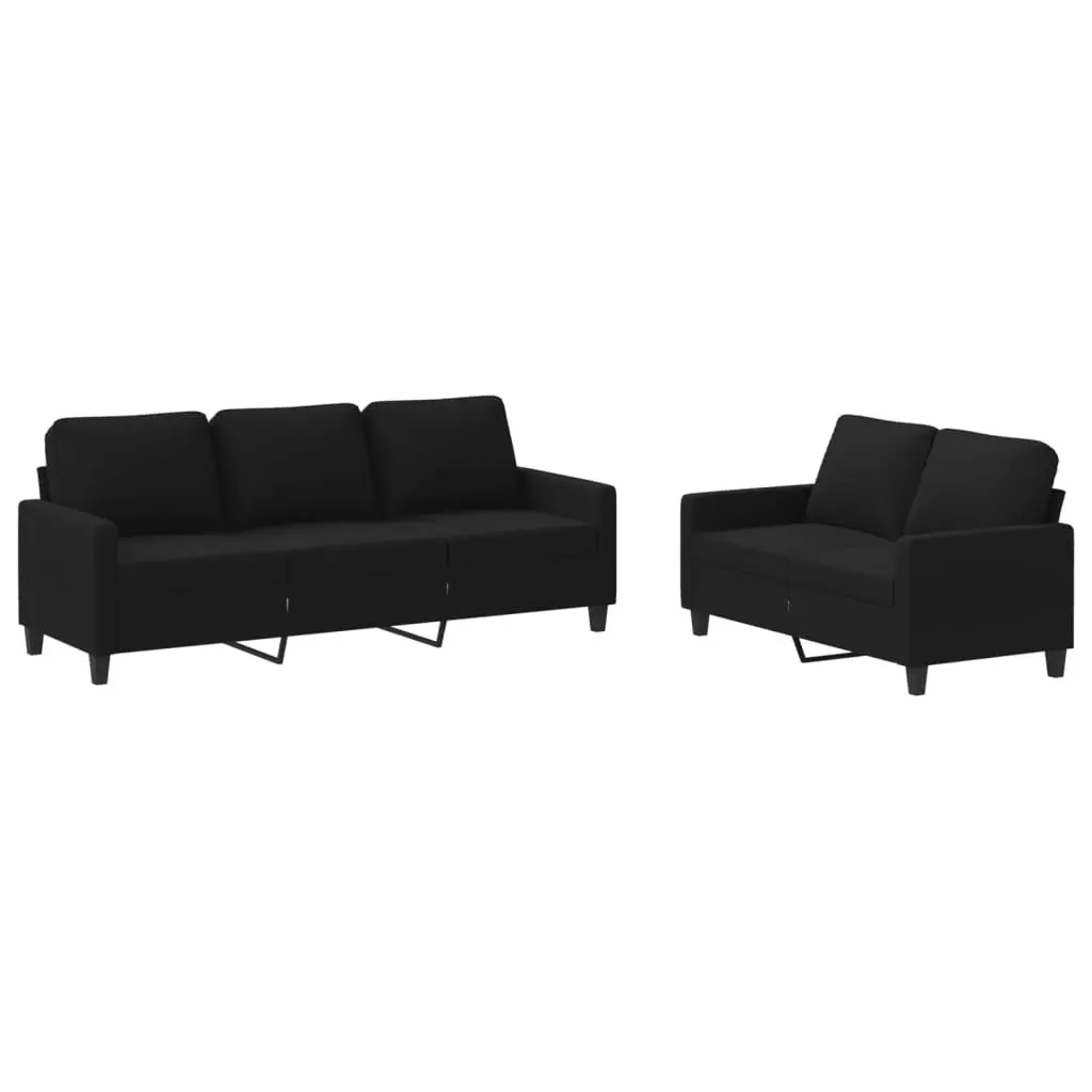 2 Piece Sofa Set Black Fabric Lounge Suite Comfortable Cushioned Seating Living