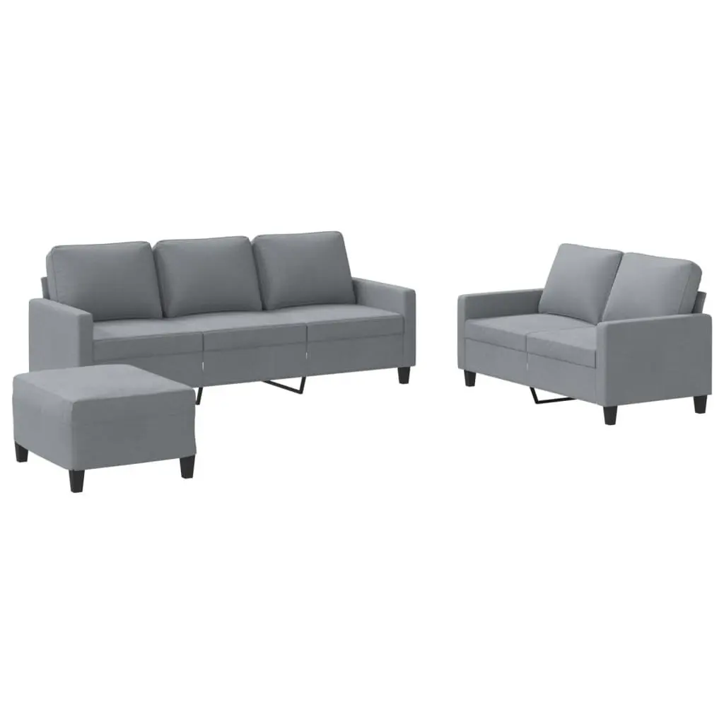3 Piece Grey Sofa Set with Footstool