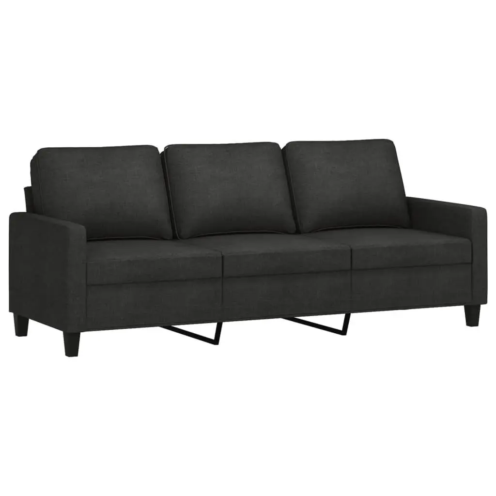 3 Piece Set Compact Lounge Couch Black Fabric Sofa Footstool with Cushions