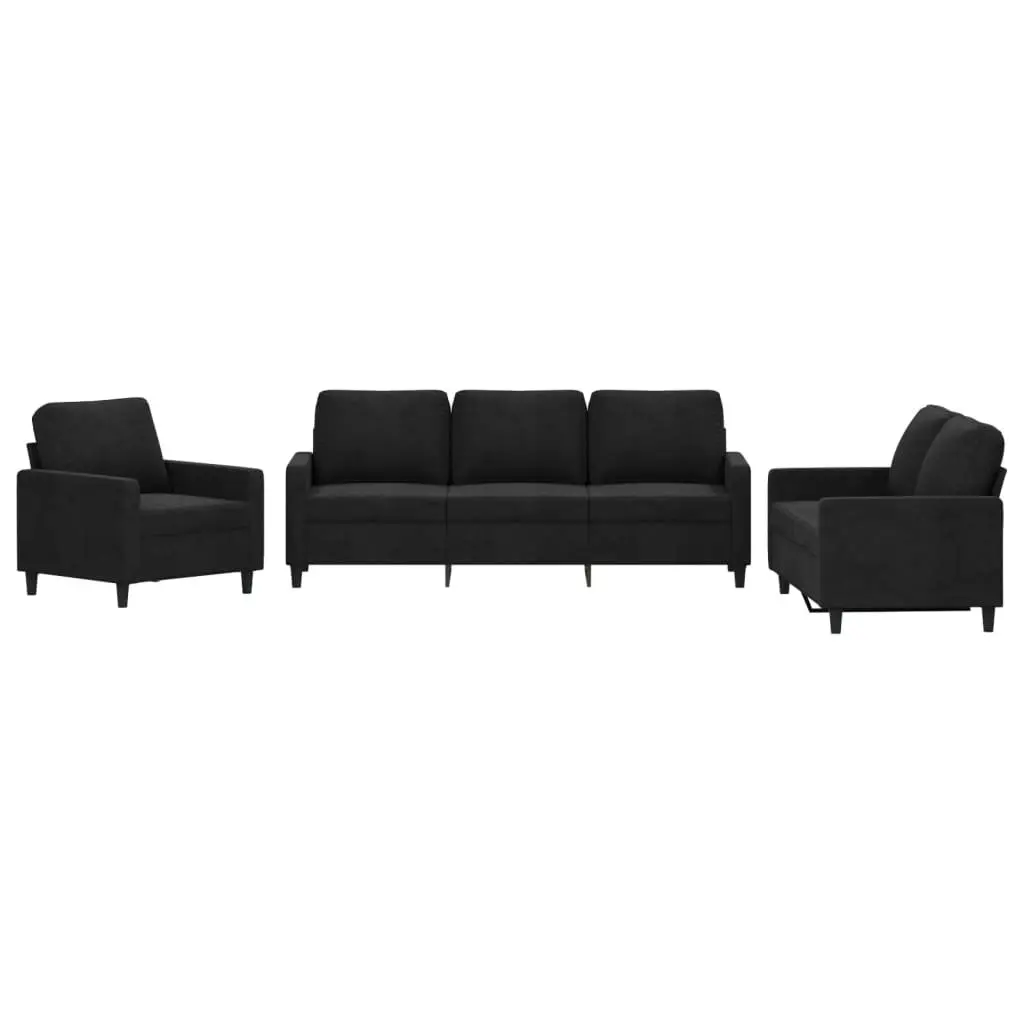 3 Piece Sofa Set Velvet Black