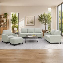Practical Grey Velvet 4 Piece Sofa Set with Footstool