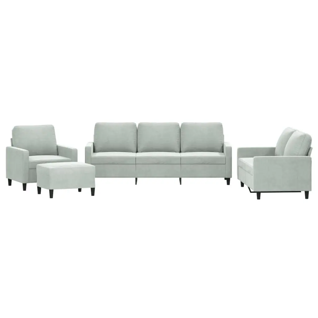 4 Piece Sofa Set Velvet Grey Lounge Suite Living Room Furniture