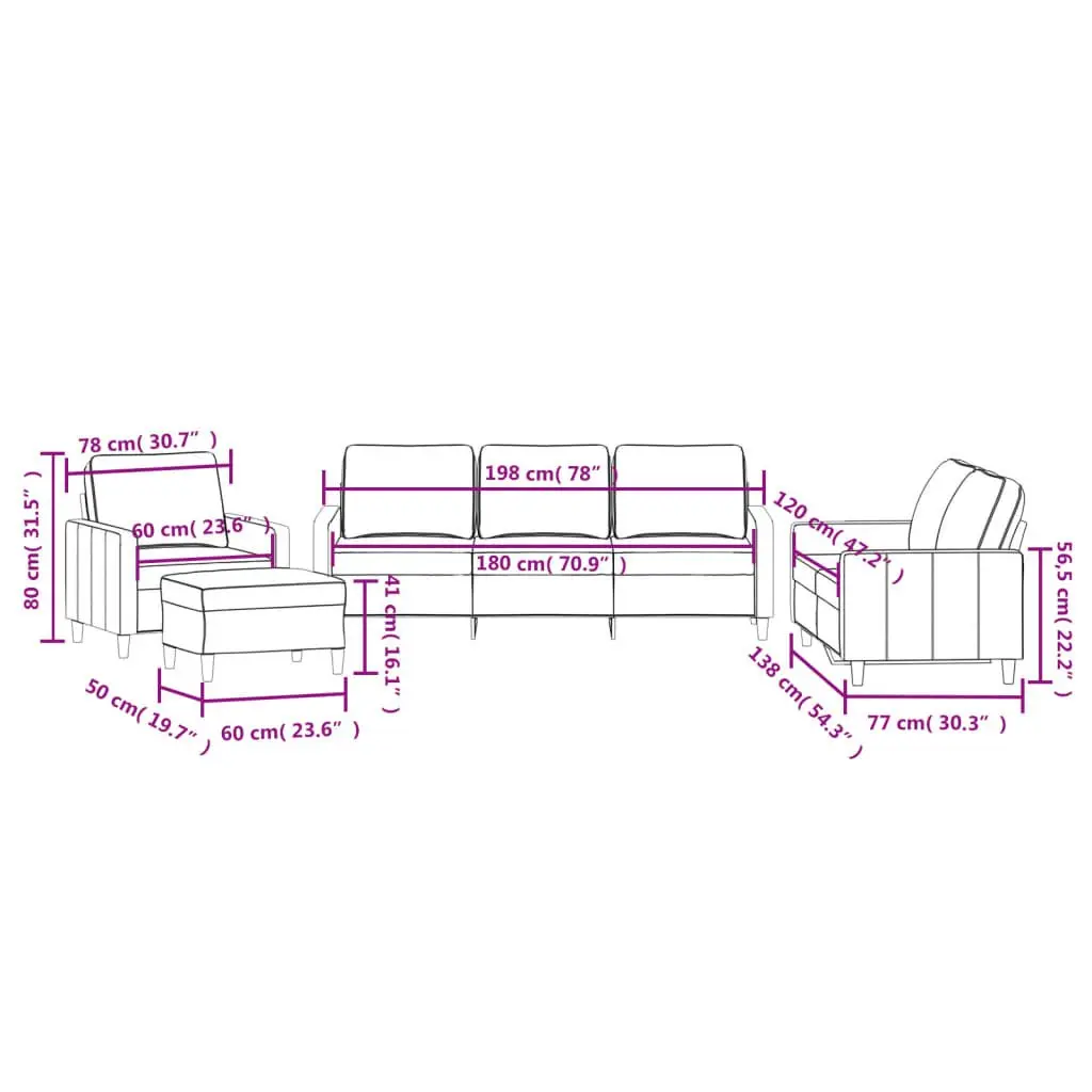 4 Piece Sofa Set Velvet Grey Lounge Suite Living Room Furniture