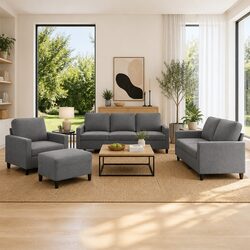 Compact Grey Velvet 4 Piece Sofa Set for Your Living Room