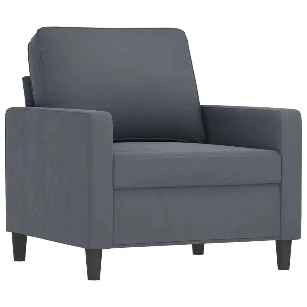 4 Piece Velvet Sofa Set in Grey with Footstool for Living Room Furniture