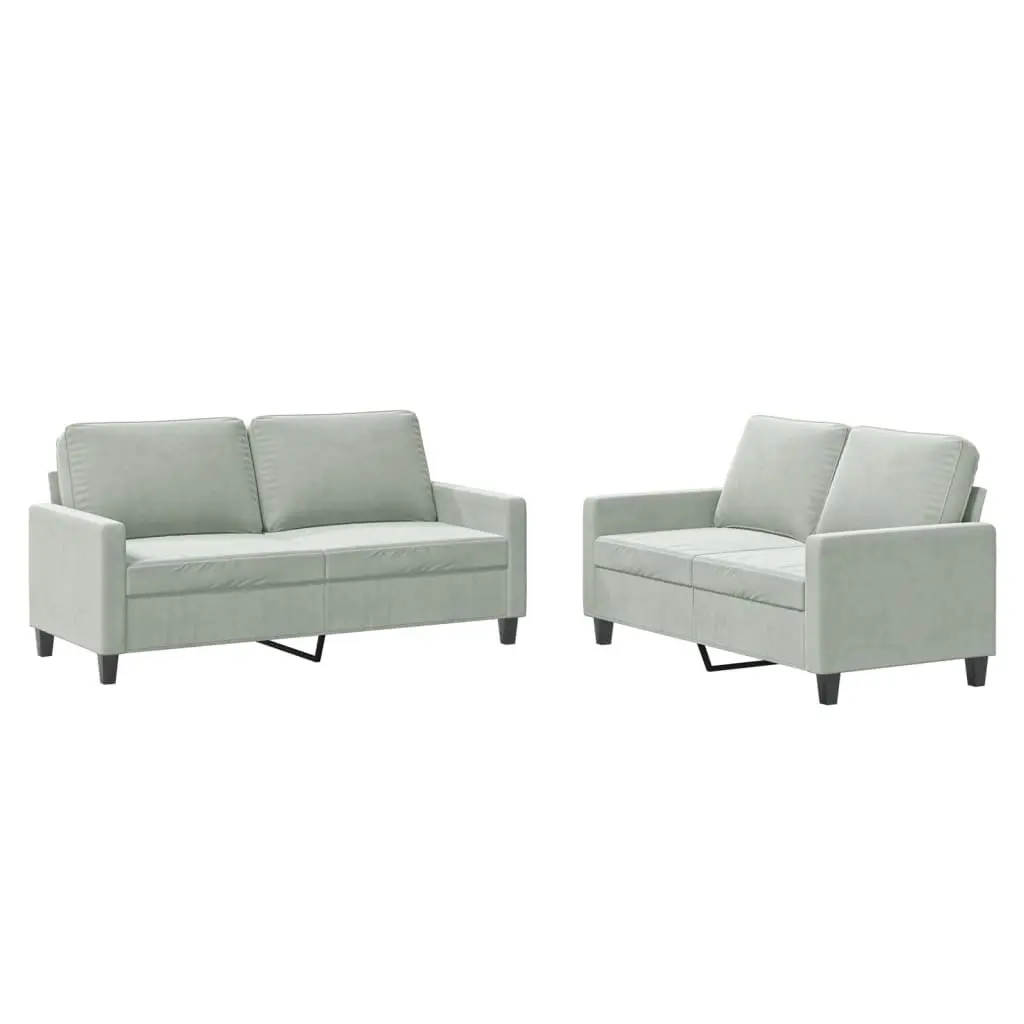 2 Piece Sofa Set Grey Velvet Cushioned Lounge Couch Living Room Furniture