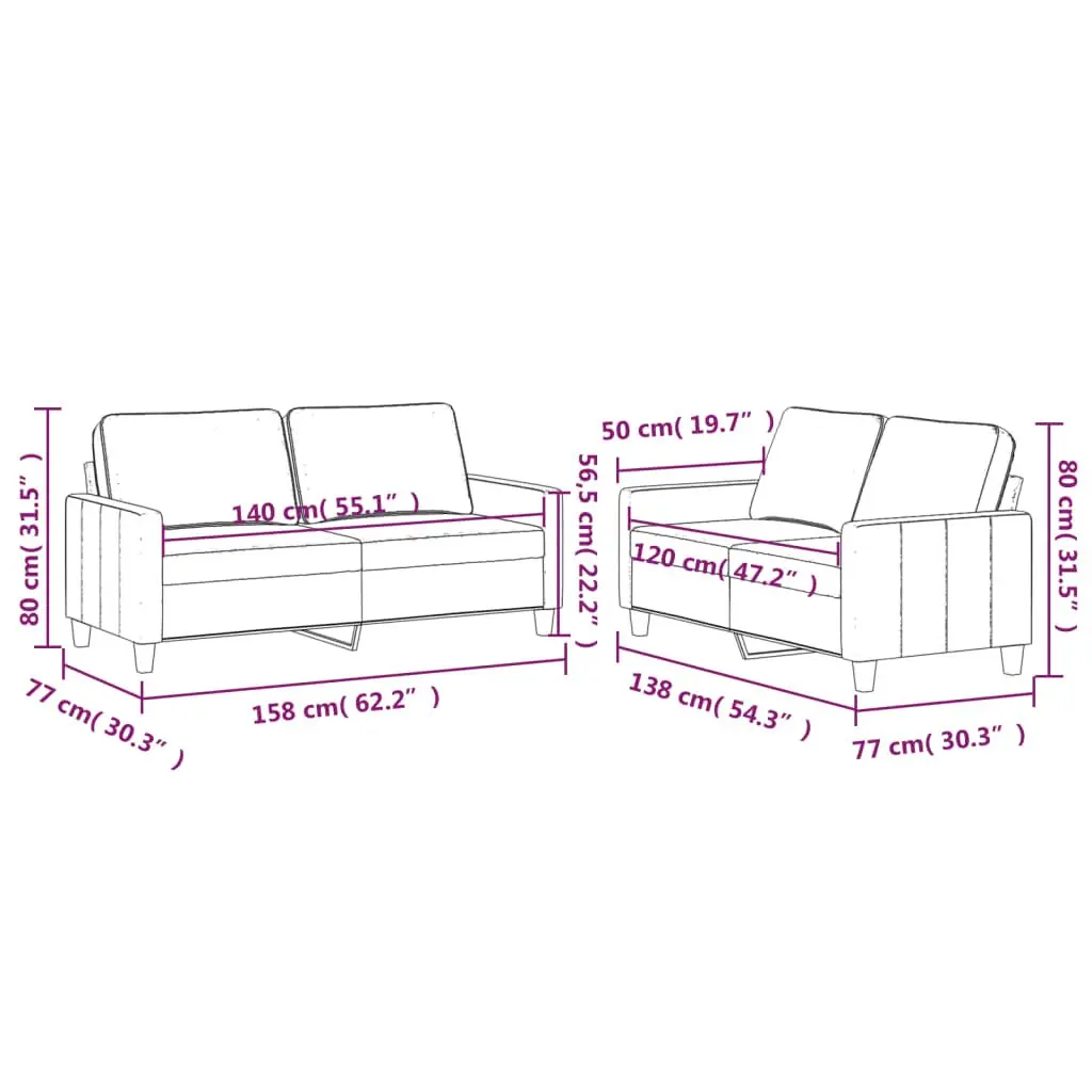 2 Piece Sofa Set Grey Velvet Cushioned Lounge Couch Living Room Furniture