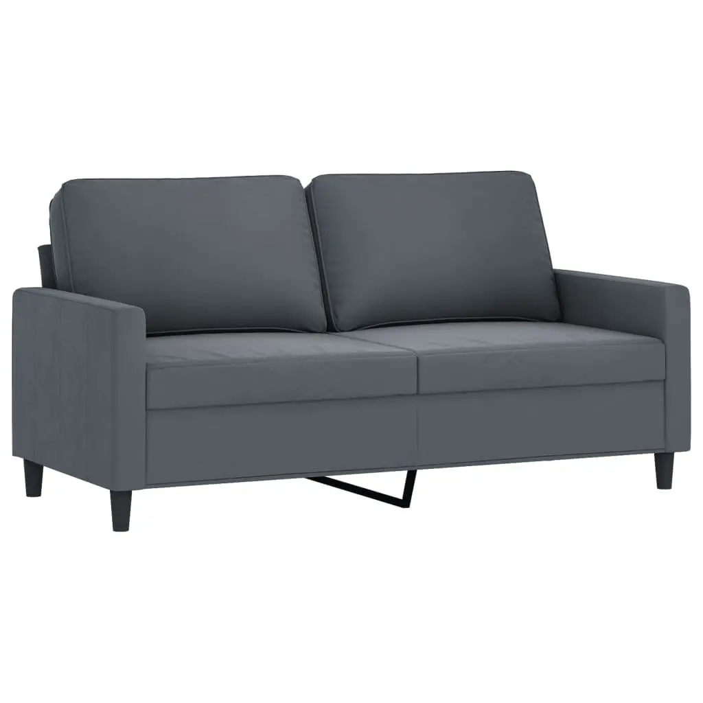 3 Piece Sofa Set Velvet Grey Couch with Cushions and Footstool