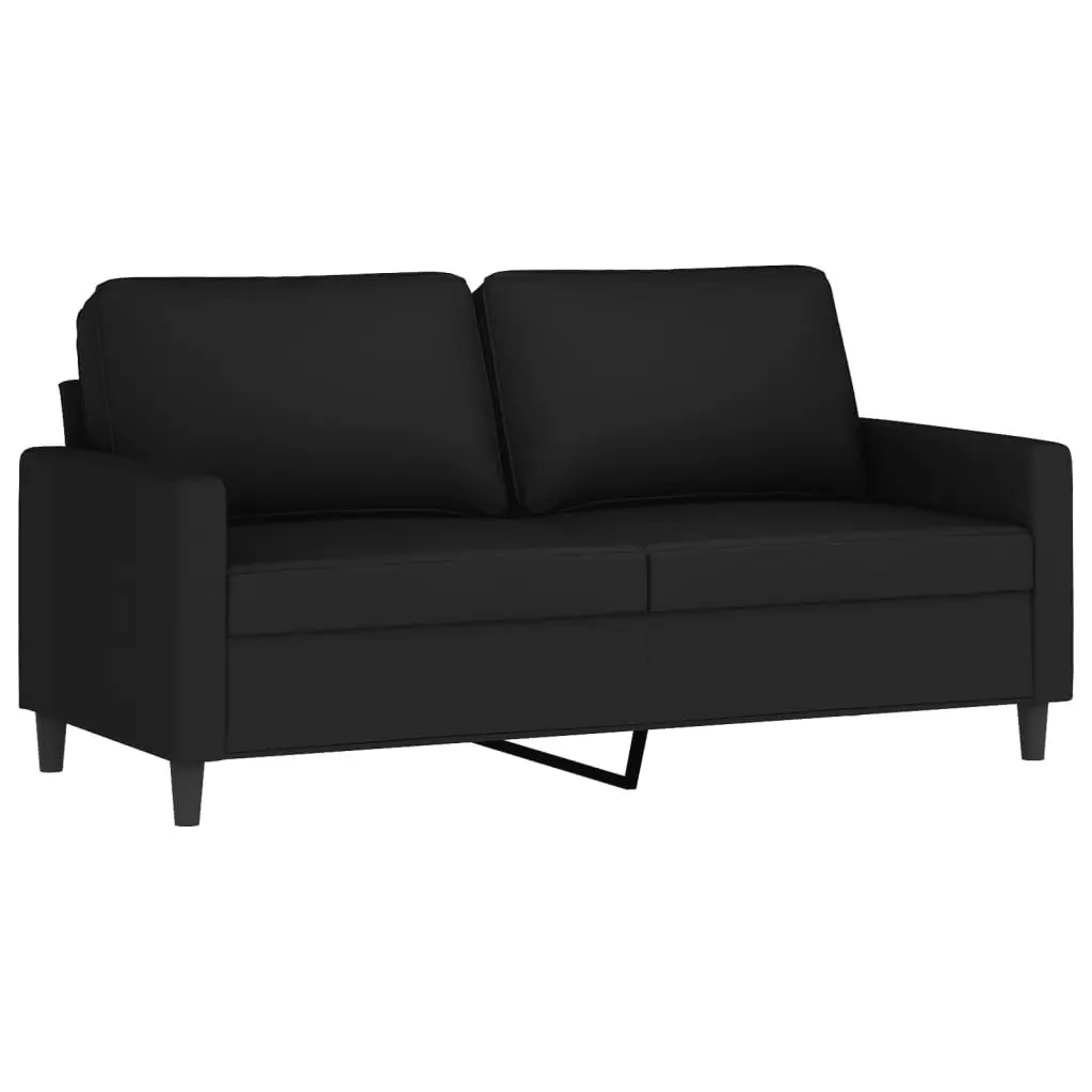 3 Piece Sofa Set with Cushions Ottoman Footstool Black Velvet Living Room