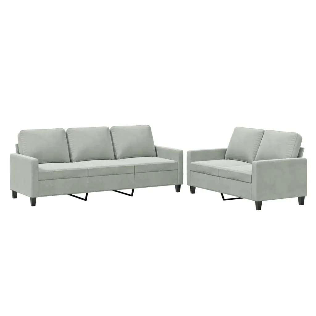 Sofa Set Velvet 2 Piece Grey Soft Cushioned Lounge Seating