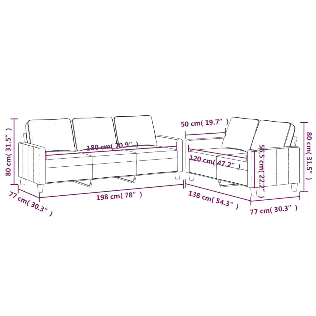 Sofa Set Velvet 2 Piece Grey Soft Cushioned Lounge Seating