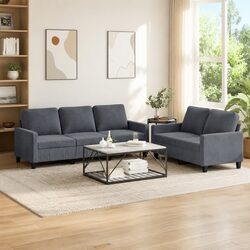 2 Piece Sofa Set Grey Velvet Living Room Furniture Comfortable Padded Seating