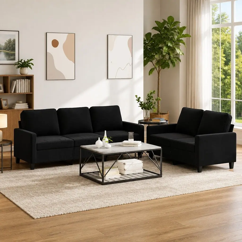 2 Piece Sofa Set Velvet Black