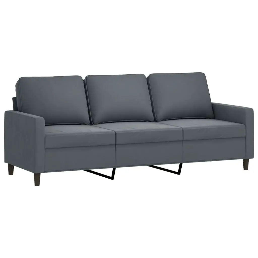 3 Piece Sofa Set with Footstool Grey Velvet Living Room Furniture Lounge Suite