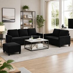3 Piece Sofa Set for Your Living Space: Black Velvet Comfort