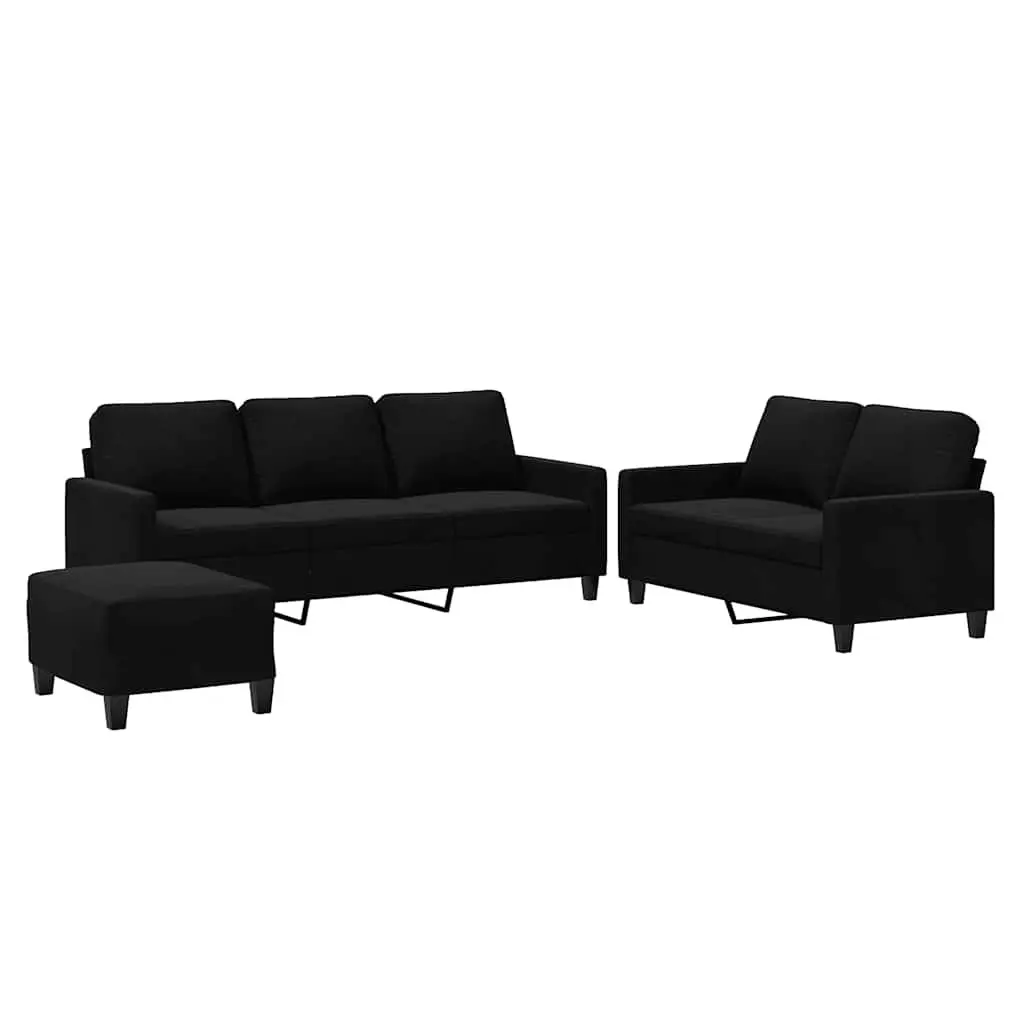 3 Piece Sofa Set Velvet Black Living Room Furniture