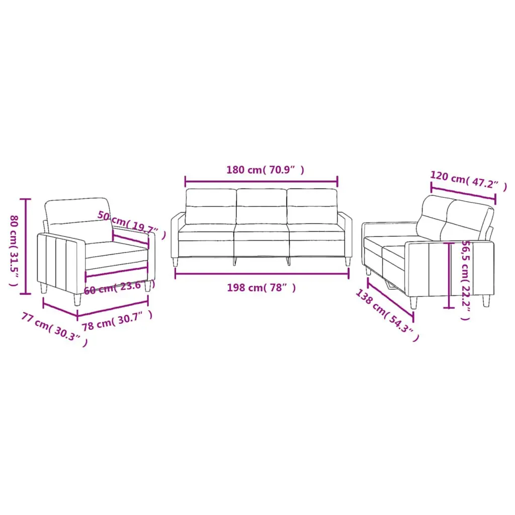 Grey Fabric 3 Piece Sofa Set with Cushions Comfortable Seating Living Room