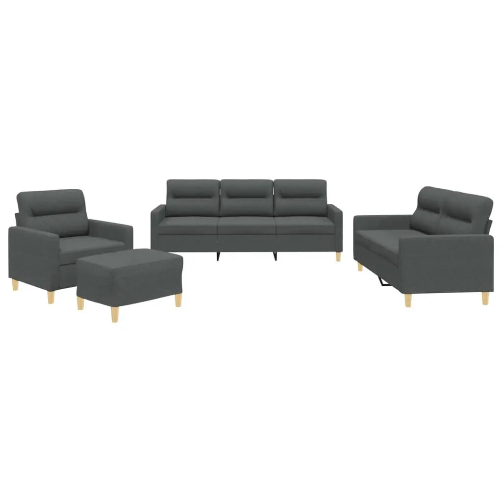 4 Piece Grey Fabric Sofa Set Padded Seat Armrests Living Room