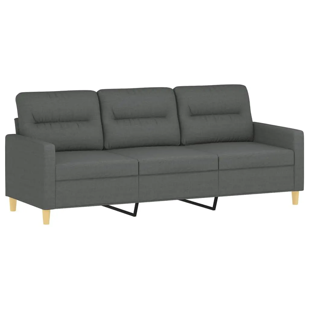 3 Piece Sofa Set Grey Fabric Lounge Suite with Pillows Living Room Furniture