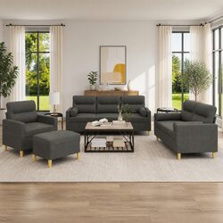 4 Piece Sofa Set Grey Fabric with Pillows Footstool Living Room Lounge Suite