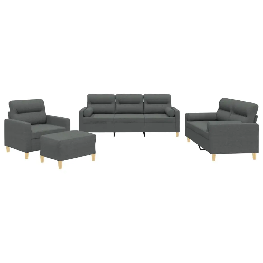 4 Piece Sofa Set Fabric Grey with Pillows Footstool