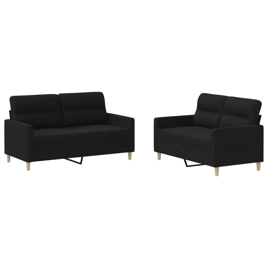 2 Piece Sofa Set Black Fabric Lounge Suite Cushioned Seats Living Room Furniture