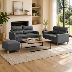 Compact 3 Piece Grey Fabric Sofa Set for Any Room