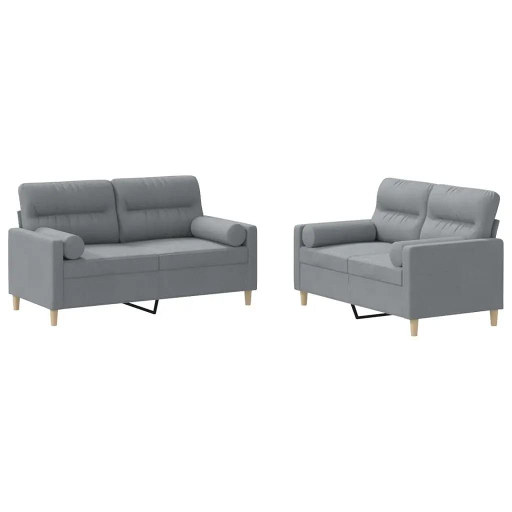 2 Piece Sofa Set Grey Fabric Lounge Suite with Pillows Living Room Furniture