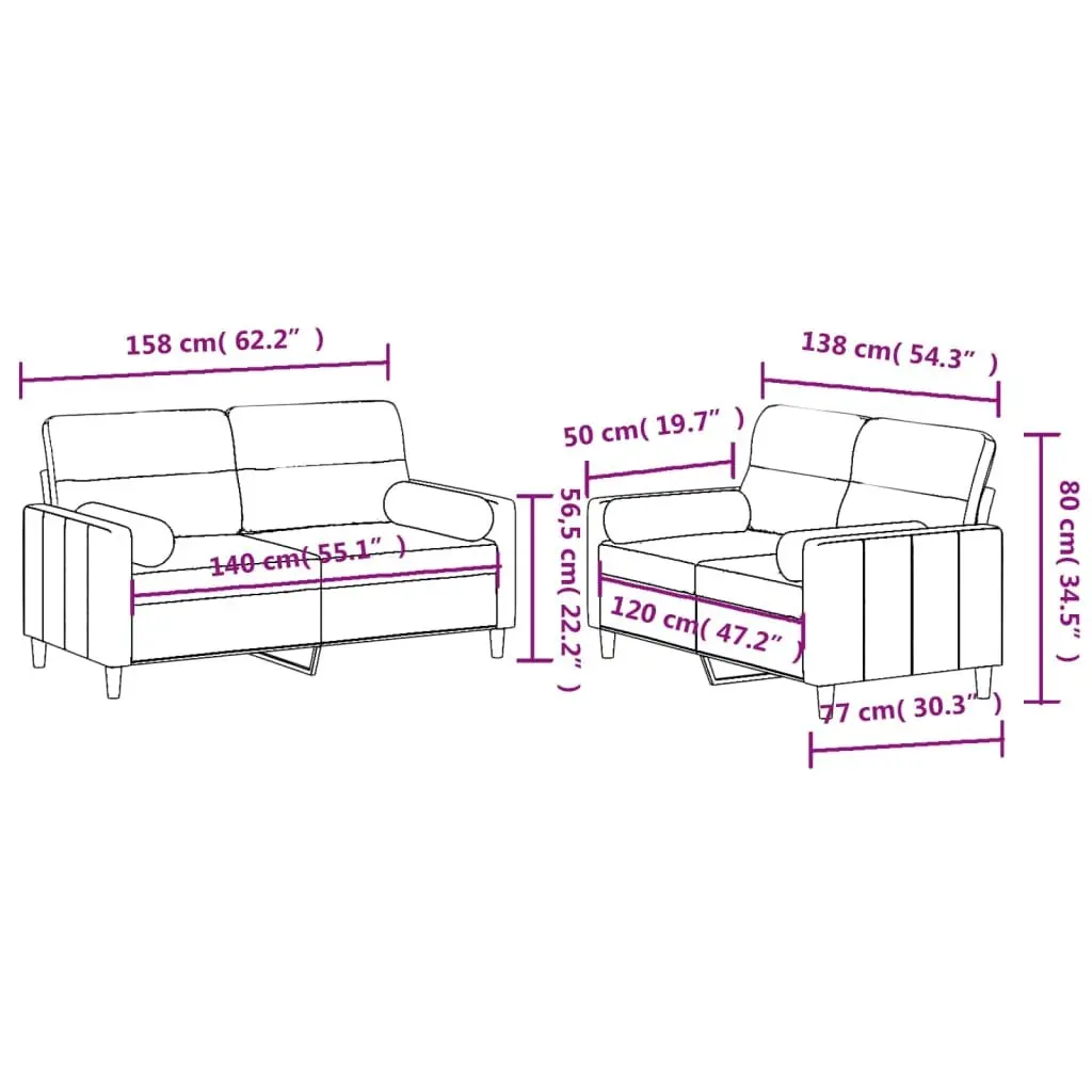 2 Piece Sofa Set Grey Fabric Lounge Suite with Pillows Living Room Furniture