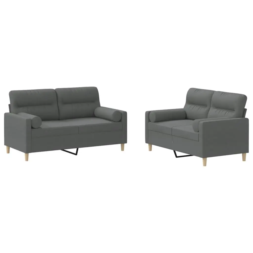 2 Piece Sofa Set Grey Fabric Upholstery Living Room Furniture