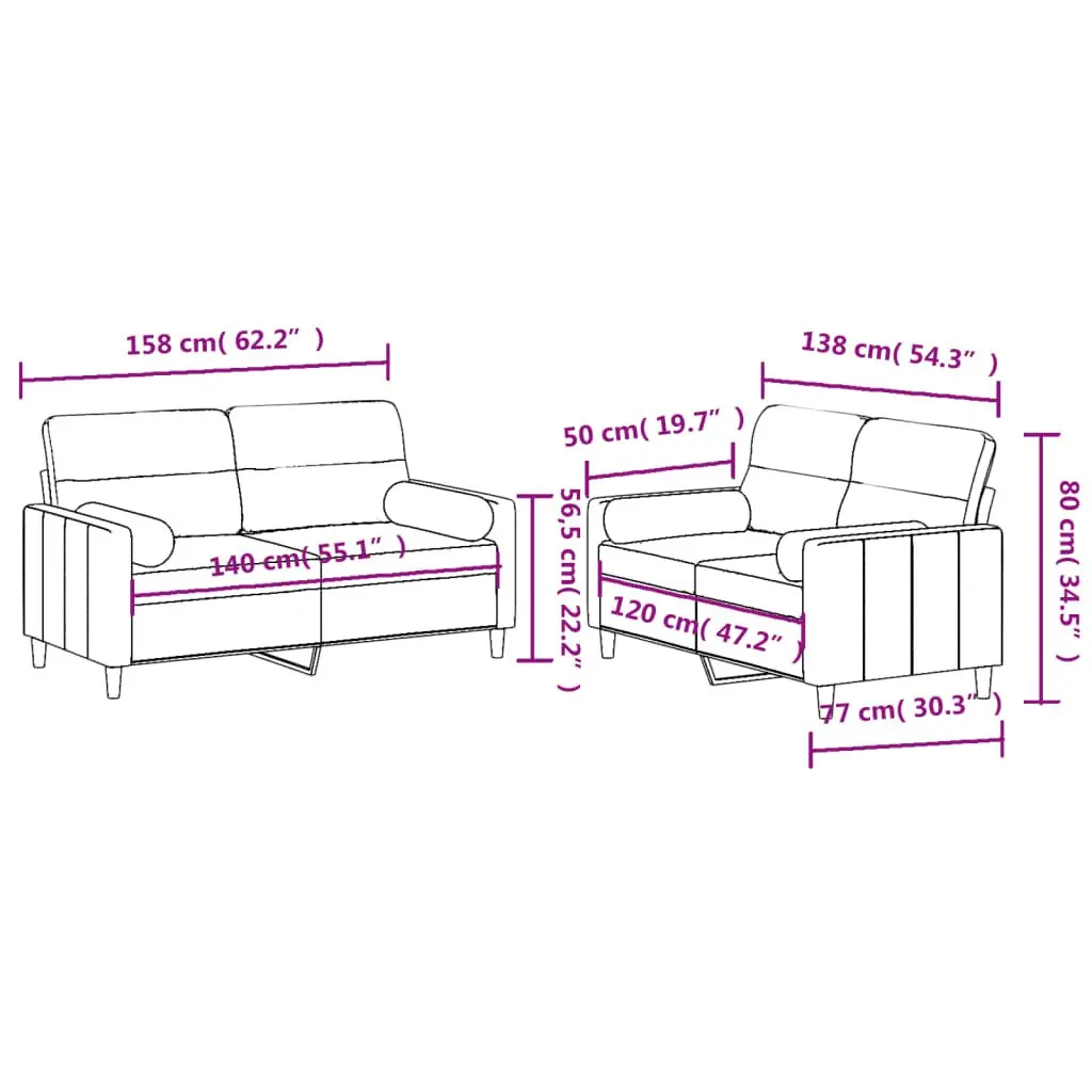 2 Piece Sofa Set Grey Fabric Upholstery Living Room Furniture