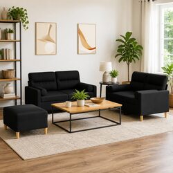 Practical 3 Piece Black Fabric Sofa Set for Everyday Use