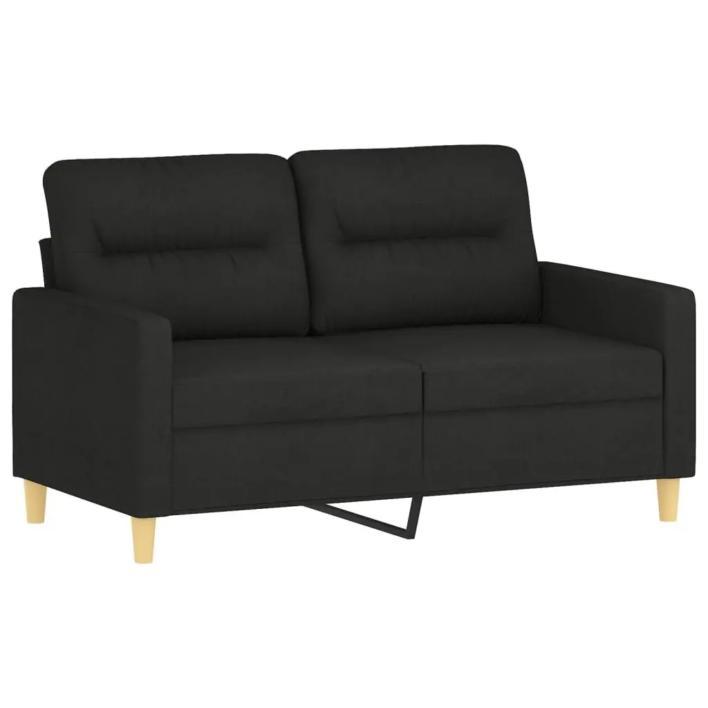 3 Piece Sofa Set Black Fabric Lounge Suite Couch with Pillows Footstool Living